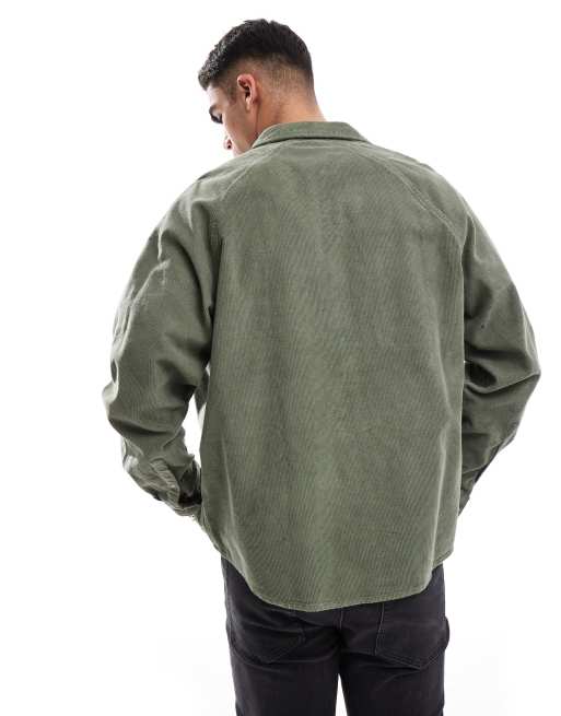 ASOS DESIGN 90s oversized cord shirt with square collar in khaki