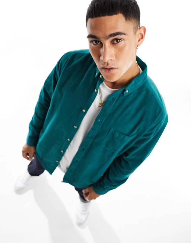 ASOS DESIGN 90s oversized corduroy shirt in collegiate green