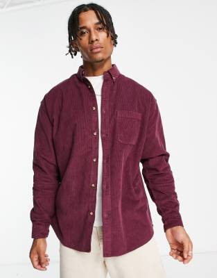 Asos Design 90s Oversized Corduroy Shirt In Grape-purple