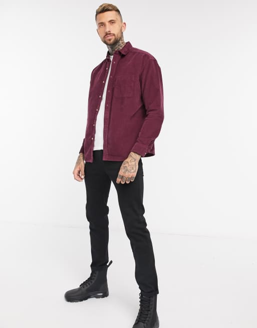 ASOS DESIGN 90s oversized corduroy shirt in grape, 4 of 4
