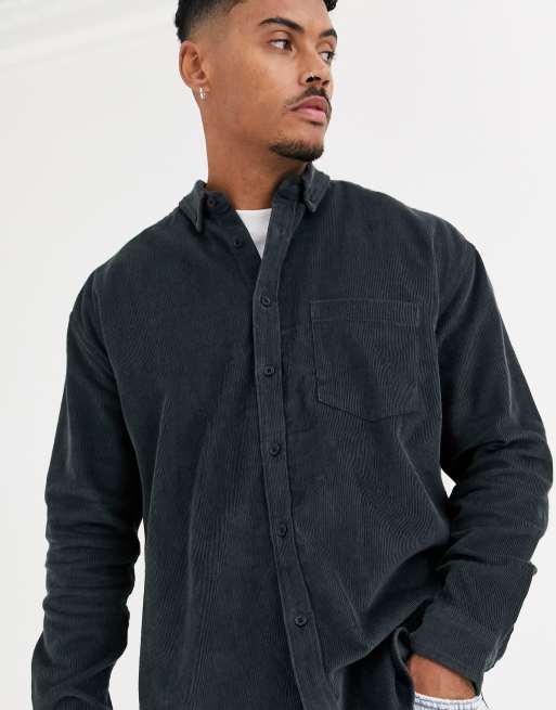 ASOS DESIGN '90s oversized corduroy shirt in washed black