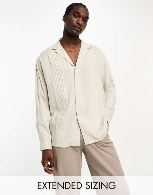 Men's Short Sleeve Revere Oversized Pleated Shirt