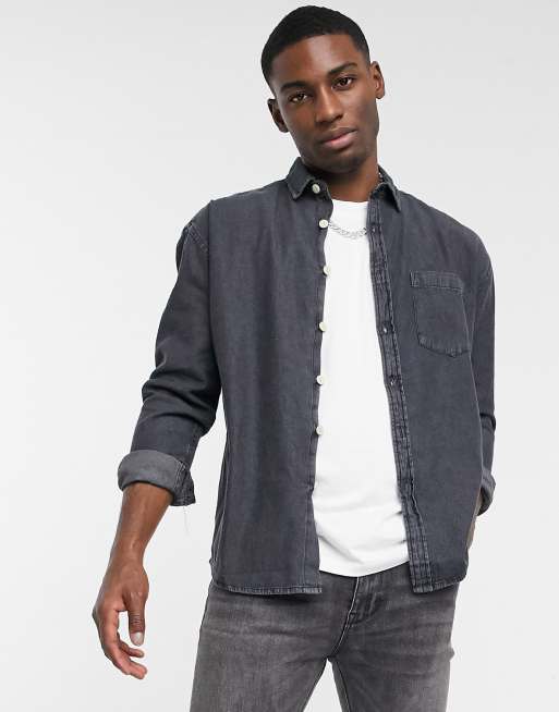 ASOS DESIGN stretch slim denim shirt in washed black