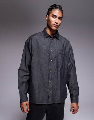 Asos Design 90s Oversized Denim Shirt In Black