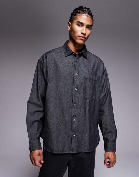 ASOS DESIGN 90s oversized denim shirt in black - view 1
