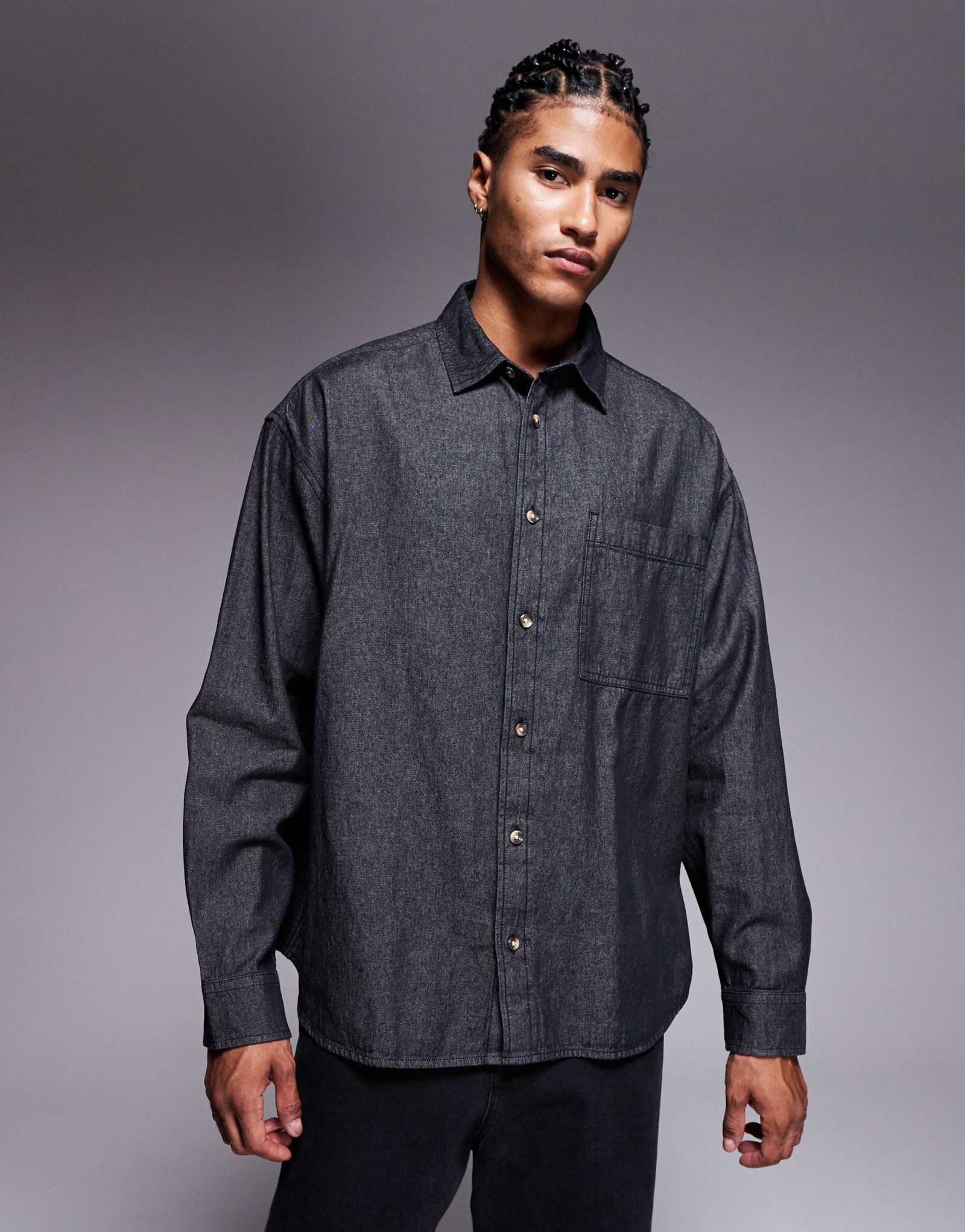Джинсовая рубашка оверсайз от ASOS DESIGN 90-х годов черного цвета