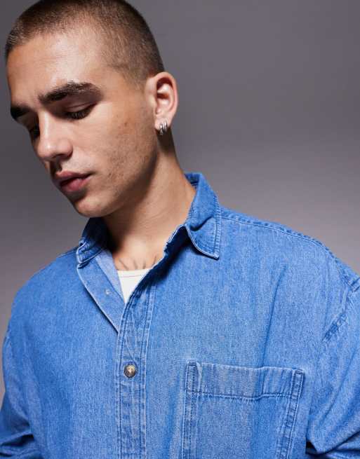 ASOS DESIGN 90s oversized denim shirt in blue, 5 of 5