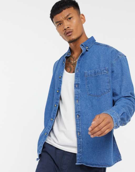 Asos Denim Shirt In Short Sleeve With Acid Overdye Blue, $41, Asos