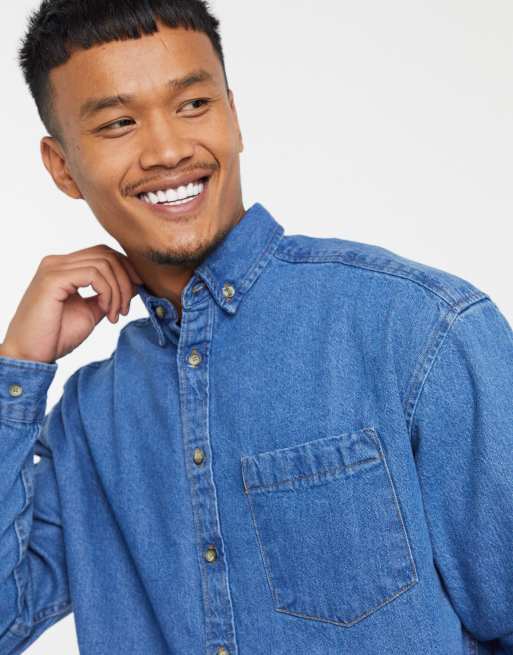 Asos Denim Shirt In Short Sleeve With Acid Overdye Blue, $41, Asos