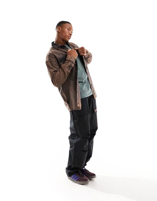 ASOS DESIGN 90s oversized denim shirt with double pockets in orange dirty wash, 2 of 4