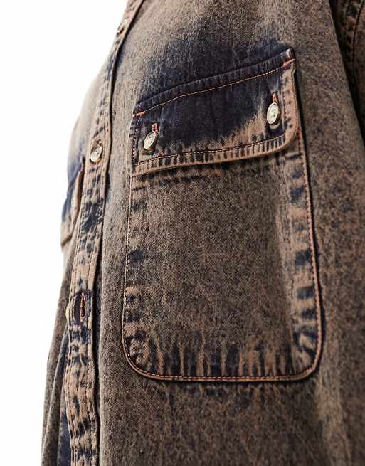 ASOS DESIGN 90s oversized denim shirt with double pockets in orange dirty wash, 4 of 4