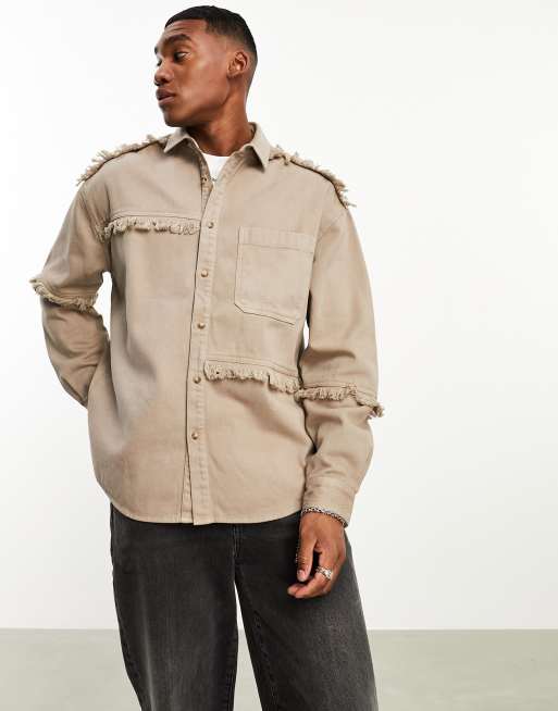 ASOS DESIGN 90s oversized denim shirt with raw edge seams in taupe