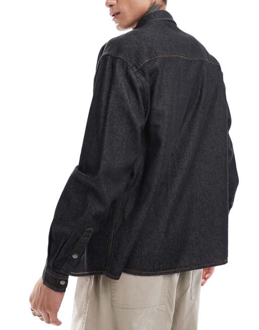 ASOS DESIGN 90s oversized denim shirt with western pocket in black ASOS