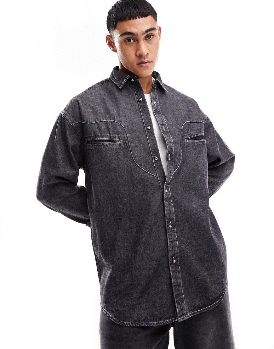 ASOS DESIGN 90s oversized denim western shirt with contrast stitching in washed black