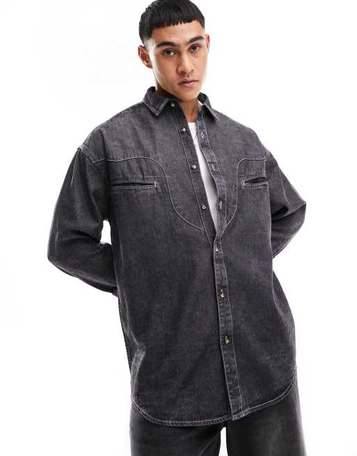 Contrast Stitch Boxy Denim Shirt