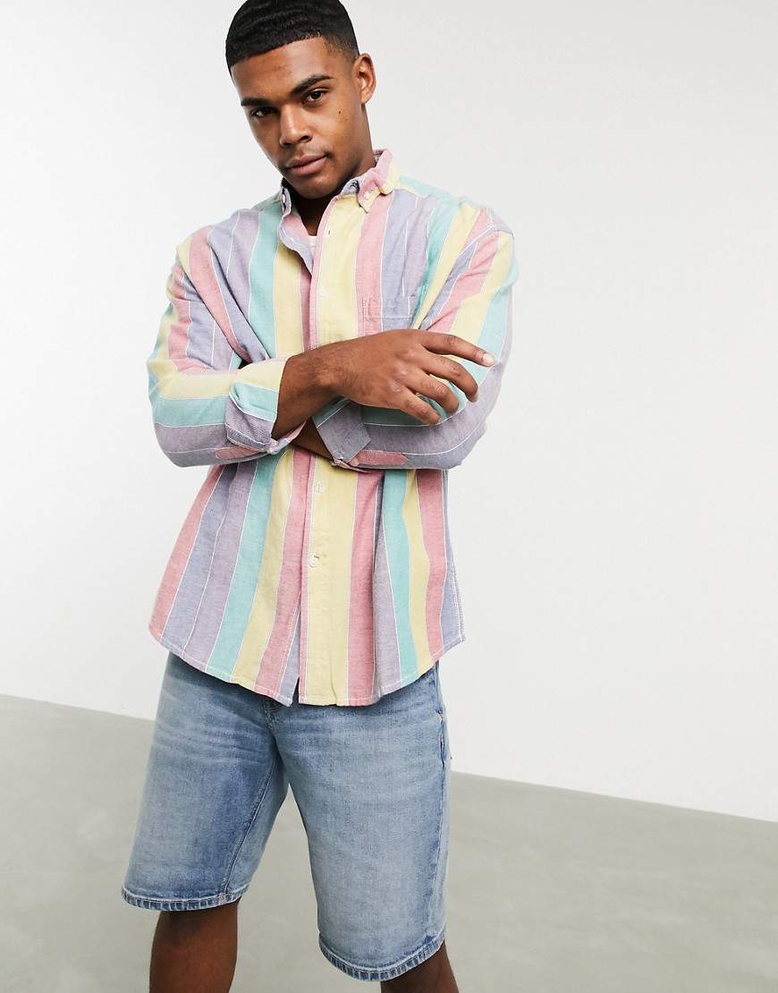 ASOS DESIGN 90s oversized drop shoulder shirt in pastel stripe-Multi