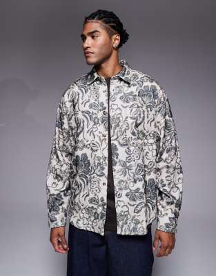 ASOS DESIGN 90’s oversized flannel shirt in cream floral print-White