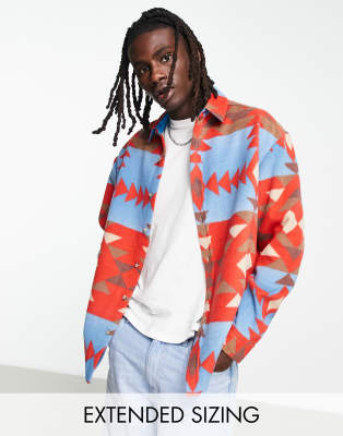 ASOS DESIGN 90s oversized fleece shirt in aztec print - ASOS Price Checker