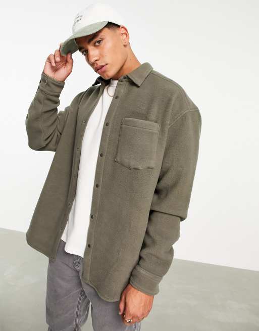  ASOS DESIGN 90s oversized fleece shirt in khaki