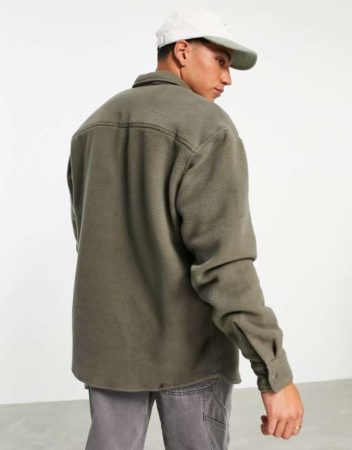 ASOS DESIGN 90s oversized fleece shirt in khaki, 2 of 4