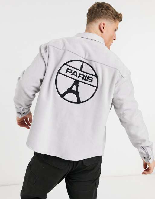 ASOS DESIGN 90s oversized gray fleece shirt with back embroidery, 3 of 4