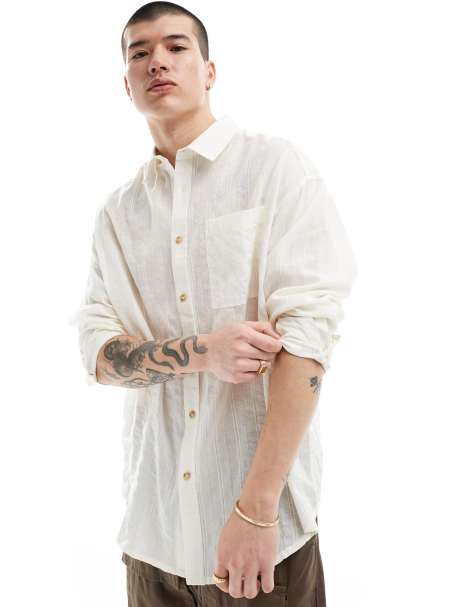 ASOS DESIGN 90s oversized jacquard shirt in white - view 1