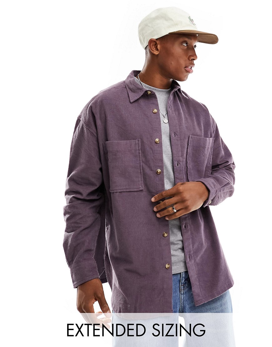 ASOS DESIGN 90s oversized lightweight cord shirt in purple
