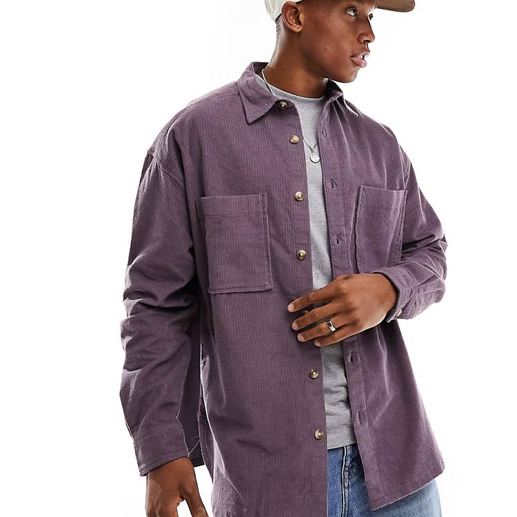 ASOS Design 90s Oversized Lightweight Cord Shirt in Purple