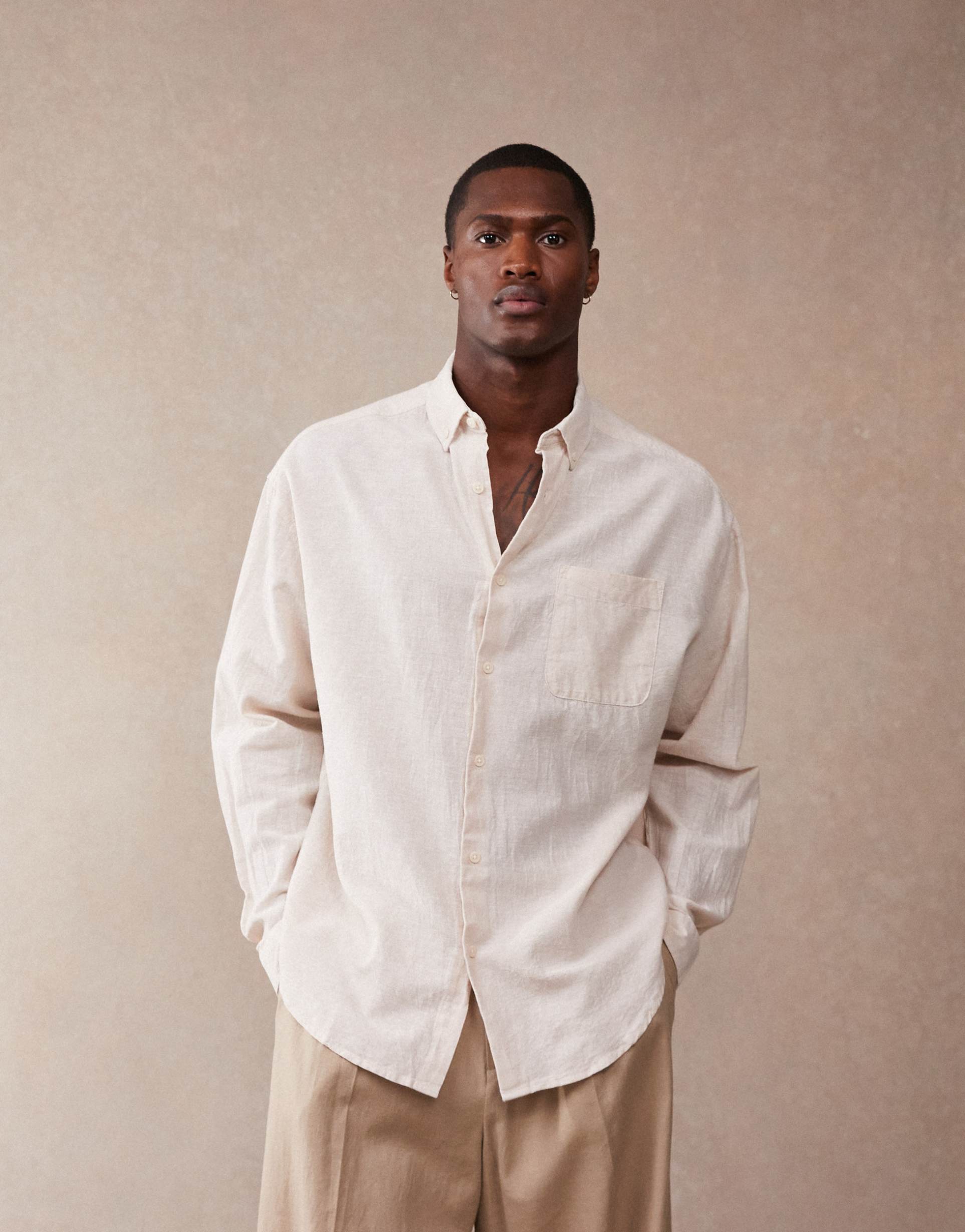 ASOS DESIGN 90s oversized linen blend shirt in ecru