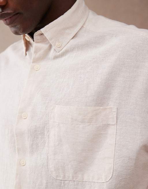  ASOS DESIGN 90s oversized linen blend shirt in ecru, 3 of 4
