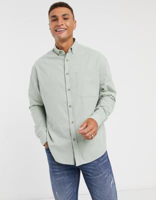 ASOS DESIGN 90s oversized linen look shirt in sage green | ASOS