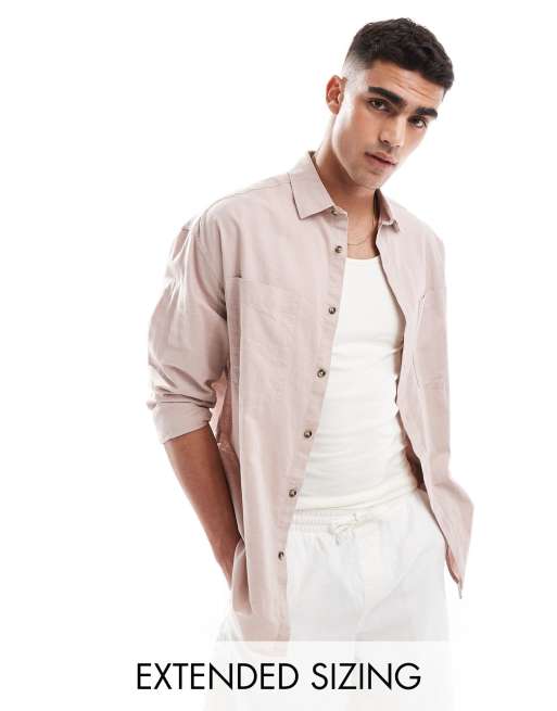 ASOS DESIGN 90s oversized linen look shirt with square collar in dusty pink