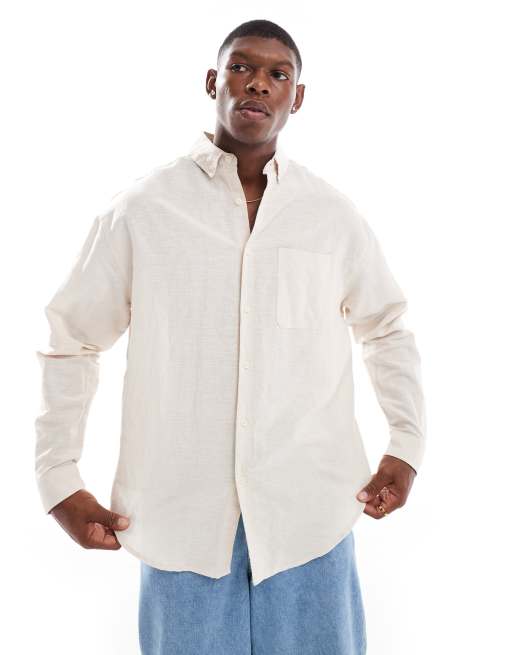 ASOS DESIGN 90s oversized linen shirt in ecru | ASOS