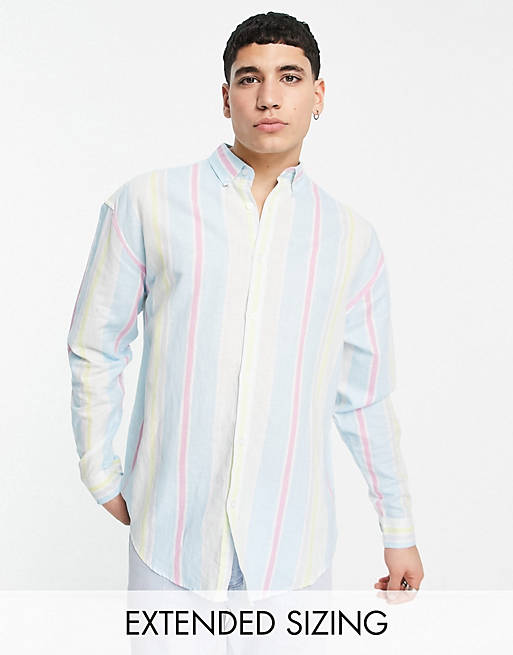  90s oversized linen shirt in pastel stripe 
