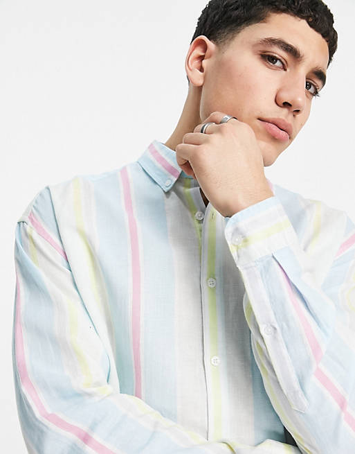  90s oversized linen shirt in pastel stripe 