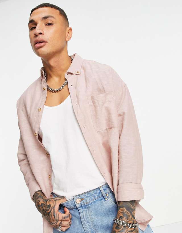 ASOS DESIGN - 90s oversized linen shirt in pink