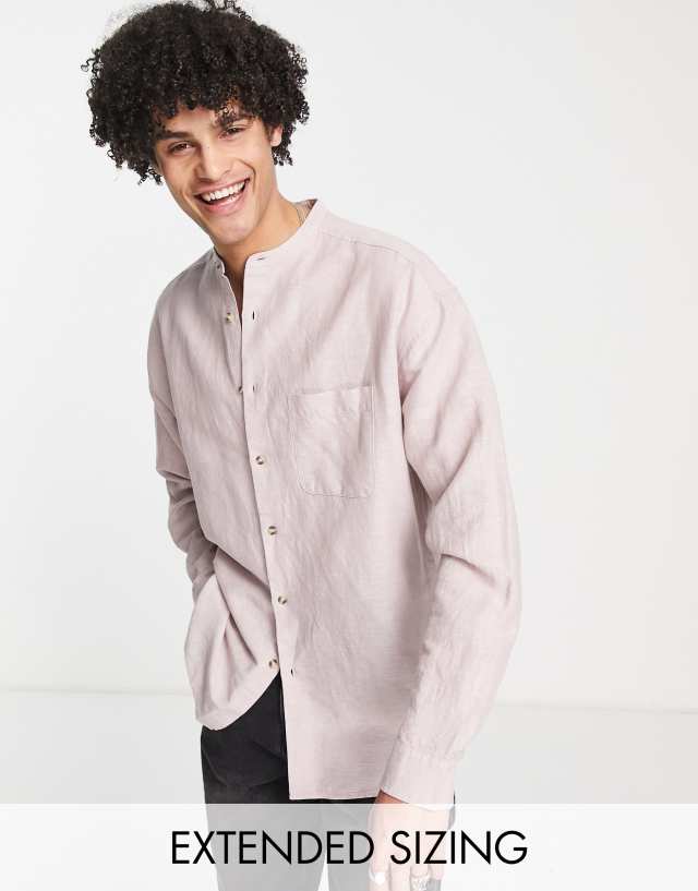 ASOS DESIGN 90s oversized linen shirt with grandad collar in pink