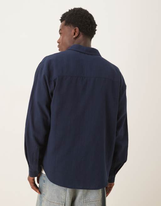 ASOS DESIGN 90s oversized long sleeve with chest pocket in navy, 3 of 5