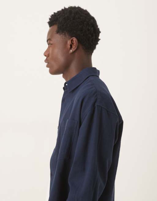 ASOS DESIGN 90s oversized long sleeve with chest pocket in navy, 4 of 5