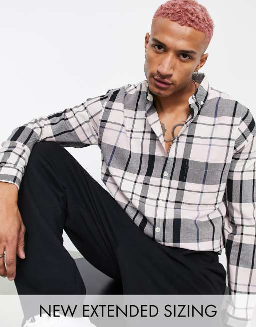 ASOS DESIGN 90s oversized longline shirt in pink large scale check