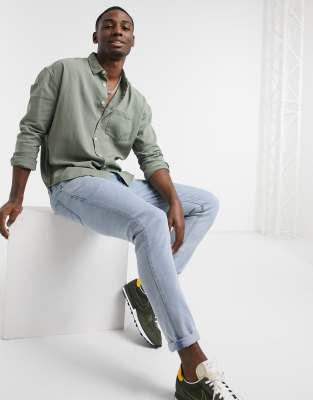 ASOS DESIGN 90S OVERSIZED DENIM SHIRT IN KHAKI-GREEN LS SPITFIRE OVER BD