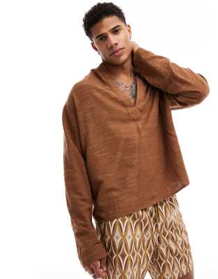 FhyzicsShops DESIGN 90s oversized overhead shirt in brown