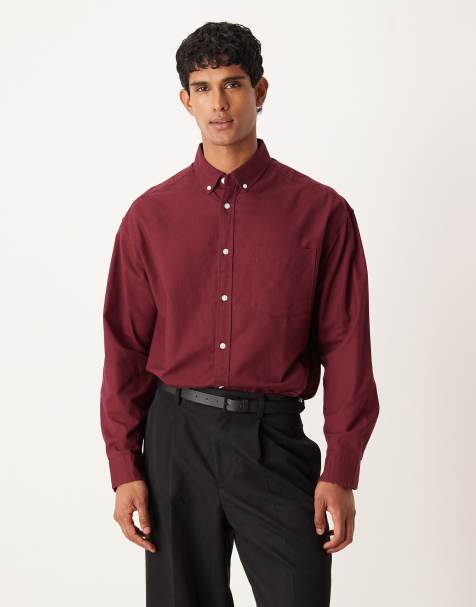 ASOS DESIGN 90s oversized oxford shirt in burgundy - view 1