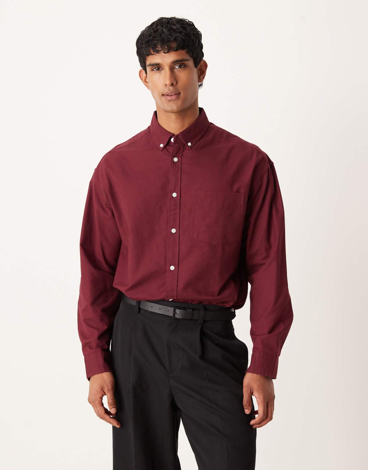 ASOS DESIGN 90s oversized oxford shirt in burgundy