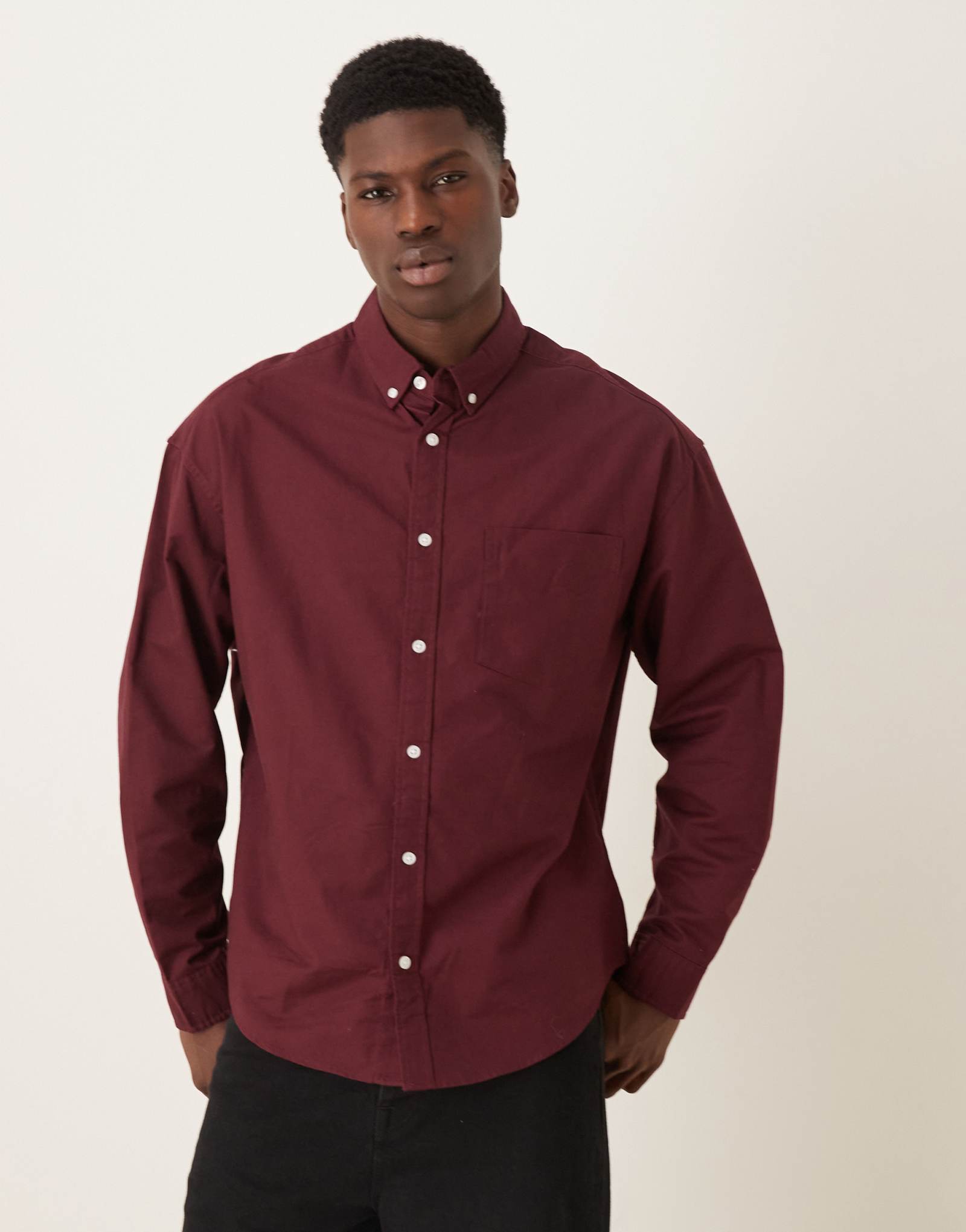 Оксфордская рубашка оверсайз от ASOS DESIGN 90-х годов бордового цвета