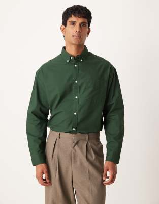 Asos Design 90s Oversized Oxford Shirt In Green