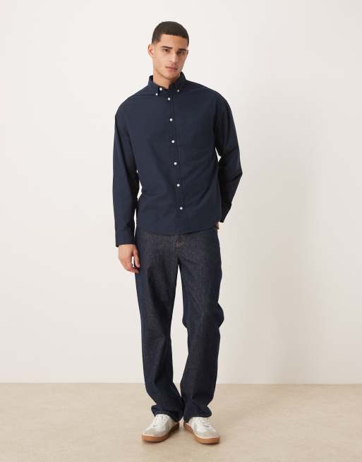 ASOS DESIGN 90s oversized oxford shirt in navy, 2 of 5