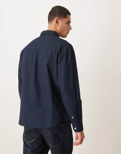 ASOS DESIGN 90s oversized oxford shirt in navy, 3 of 5