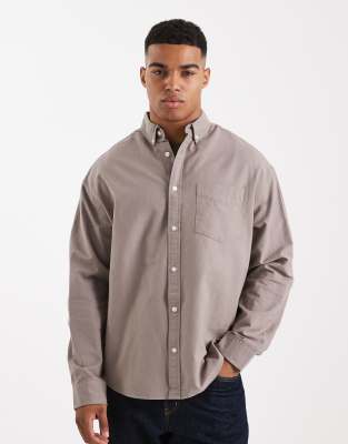 Asos Design 90s Oversized Oxford Shirt In Neutral