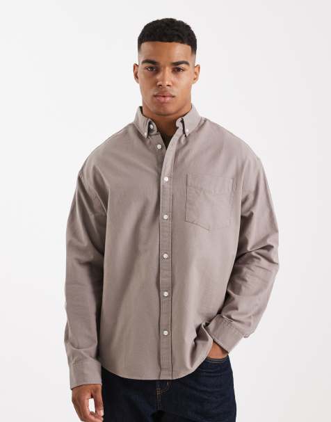 ASOS DESIGN 90s oversized oxford shirt in stone - view 1